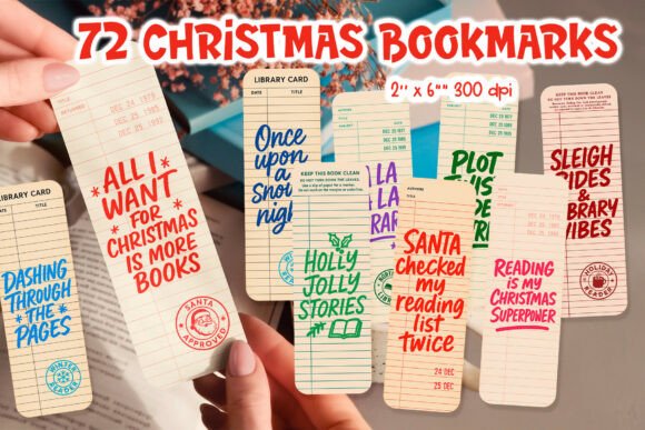Download Retro Christmas Library Card Bookmark - Premium Bundle