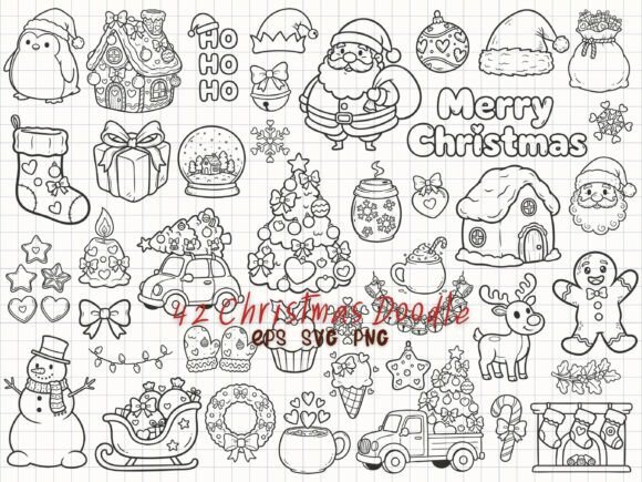 Download Cute Christmas Doodle Holiday Line Art - Premium Resources