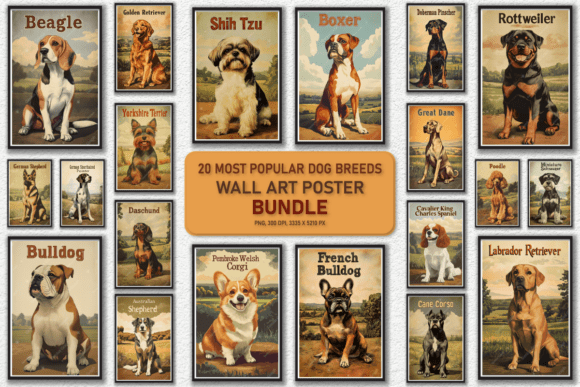 Download 20 Types of Dogs Wall Art Poster Bundle - Wall art Collection