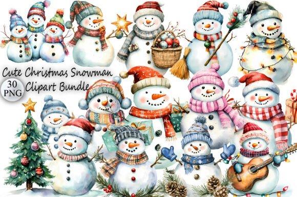 Download Cute Christmas Snowman Clipart Bundle - Premium Resources